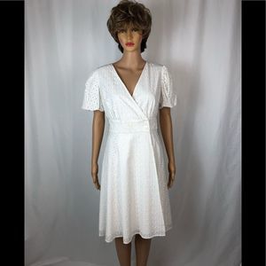 White Eyelet Wrap Dress with Full Skirt